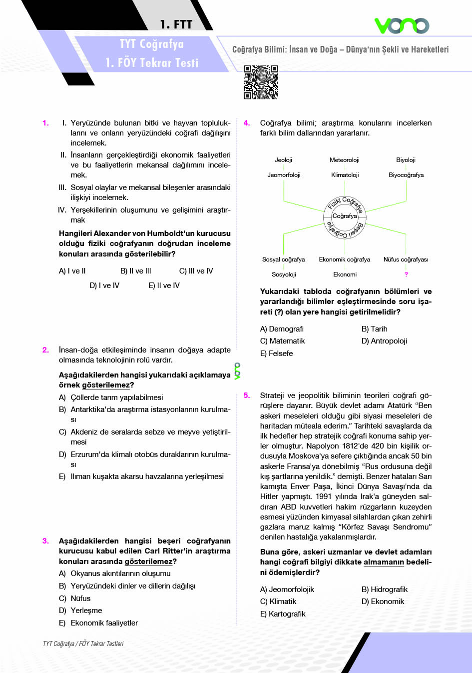 TYT Cografya Föy TekrarTestleri